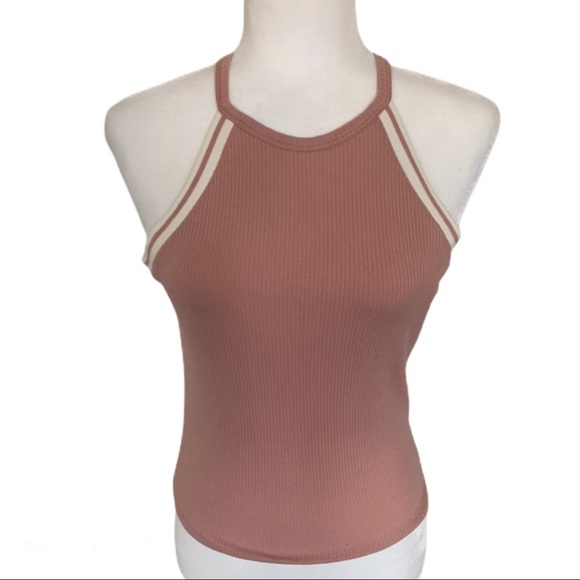 Pink Ribbed Racer Halter Tank Top - Picture 1 of 3